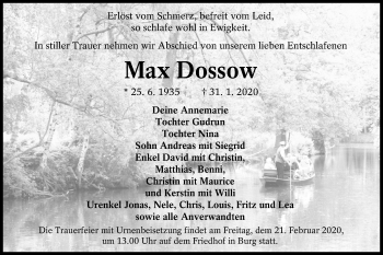 Traueranzeige von Max Dossow von lausitzer_rundschau