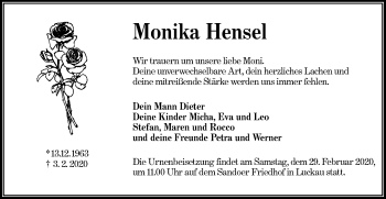 Traueranzeige von Monika Hensel von lausitzer_rundschau