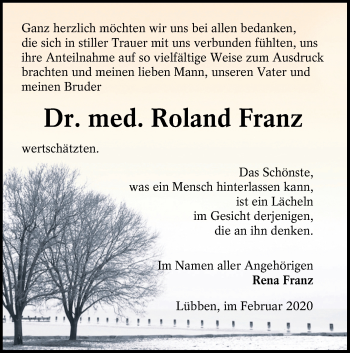 Traueranzeige von Roland Franz von lausitzer_rundschau