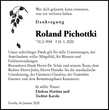 Traueranzeige von Roland Pichottki von lausitzer_rundschau