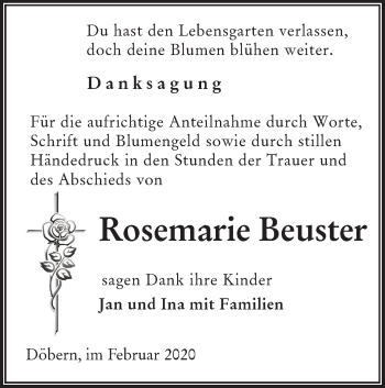 Traueranzeige von Rosemarie Beuster von lausitzer_rundschau