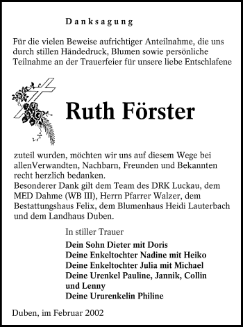 Traueranzeige von Ruth Förster von lausitzer_rundschau