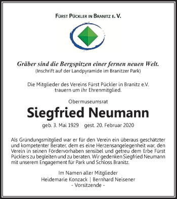 Traueranzeige von Siegfried Neumann von lausitzer_rundschau