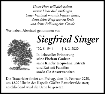 Traueranzeige von Siegfried Singer von lausitzer_rundschau