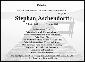 Traueranzeige von Stephan Aschendorff von lausitzer_rundschau