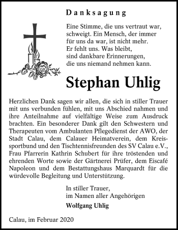 Traueranzeige von Stephan Uhlig von lausitzer_rundschau