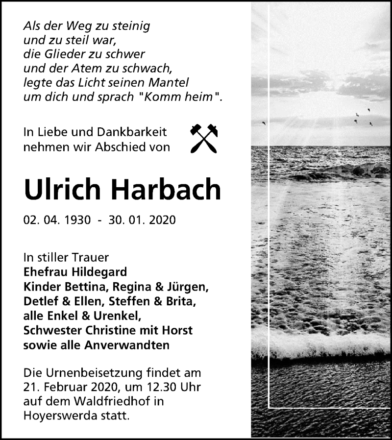  Traueranzeige für Ulrich Harbach vom 08.02.2020 aus lausitzer_rundschau