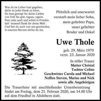 Traueranzeige von Uwe Thole von lausitzer_rundschau