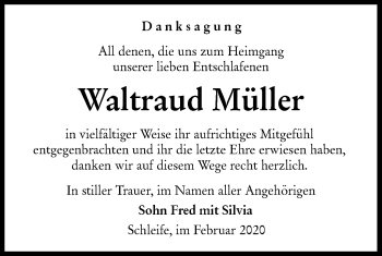 Traueranzeige von Waltraud Müller von lausitzer_rundschau