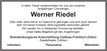 Traueranzeige von Werner Riedel von lausitzer_rundschau