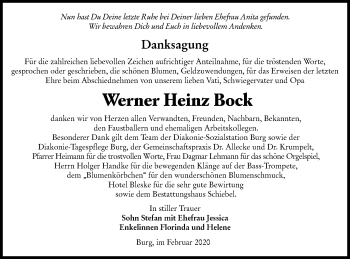 Traueranzeige von Werner Heinz Bock von lausitzer_rundschau