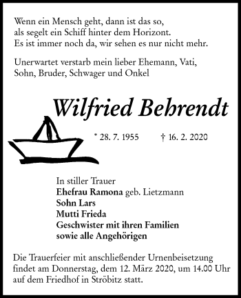 Traueranzeige von Wilfried Behrendt von lausitzer_rundschau