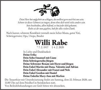 Traueranzeige von Willi Rabe von lausitzer_rundschau