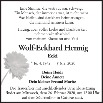 Traueranzeige von Wolf-Eckhard Hennig von lausitzer_rundschau