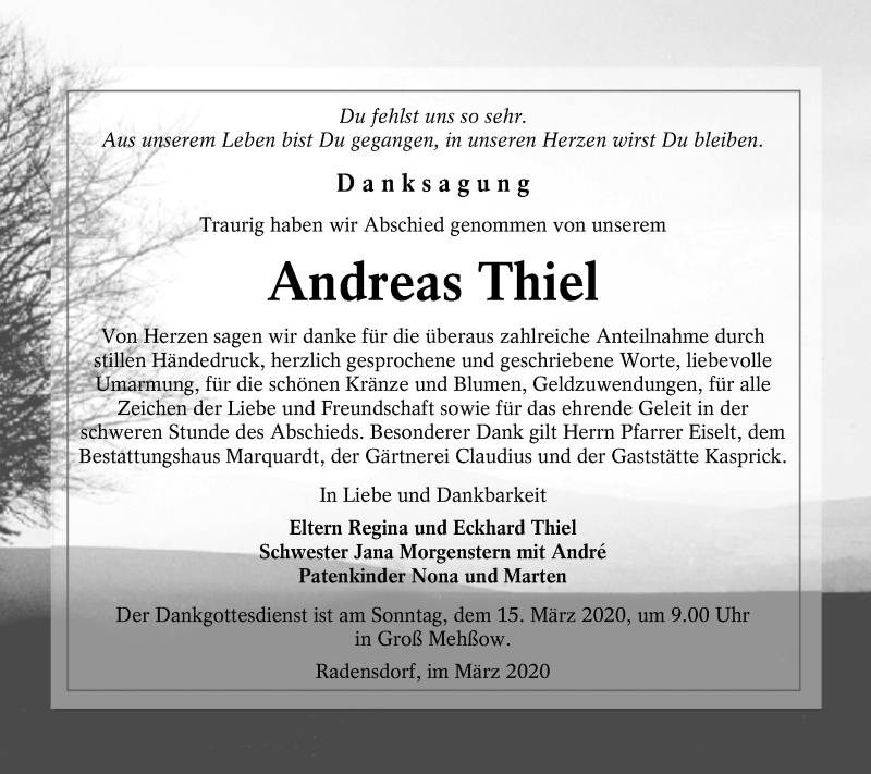  Traueranzeige für Andreas Thiel vom 07.03.2020 aus lausitzer_rundschau