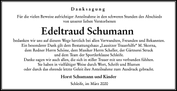 Traueranzeige von Edeltraud Schumann von lausitzer_rundschau