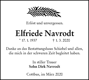 Traueranzeige von Elfriede Navrodt von lausitzer_rundschau