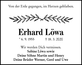 Traueranzeige von Erhard Löwa von lausitzer_rundschau