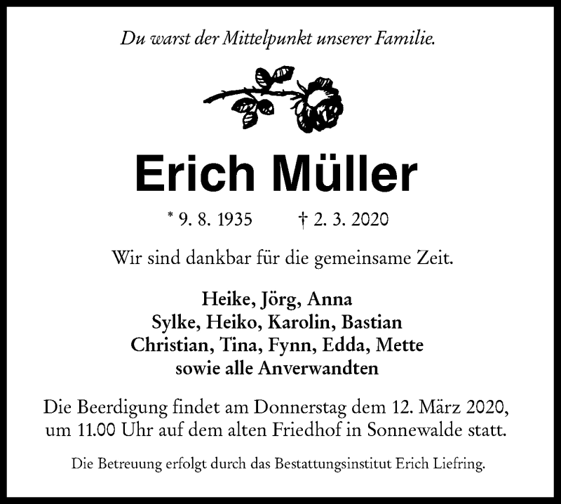  Traueranzeige für Erich Müller vom 07.03.2020 aus lausitzer_rundschau