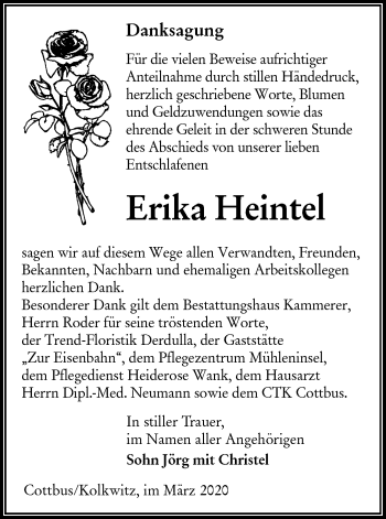 Traueranzeige von Erika Heintel von lausitzer_rundschau