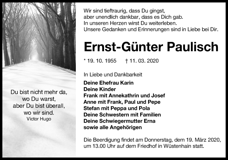  Traueranzeige für Ernst-Günter Paulisch vom 14.03.2020 aus lausitzer_rundschau