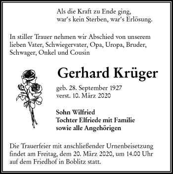 Traueranzeige von Gerhard Krüger von lausitzer_rundschau
