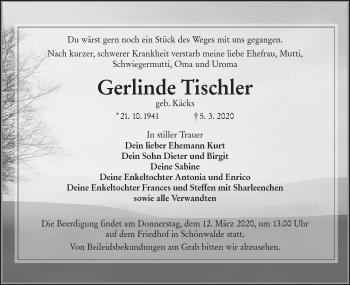 Traueranzeige von Gerlinde Tischler von lausitzer_rundschau