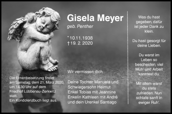 Traueranzeige von Gisela Meyer von lausitzer_rundschau