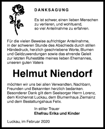 Traueranzeige von Helmut Niendorf von lausitzer_rundschau