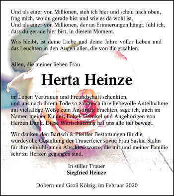Traueranzeige von Herta Heinze von lausitzer_rundschau