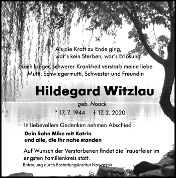 Traueranzeige von Hildegard Witzlau von lausitzer_rundschau