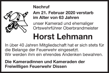 Traueranzeige von Horst Lehmann von lausitzer_rundschau