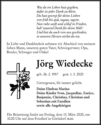 Traueranzeige von Jörg Wiedecke von lausitzer_rundschau