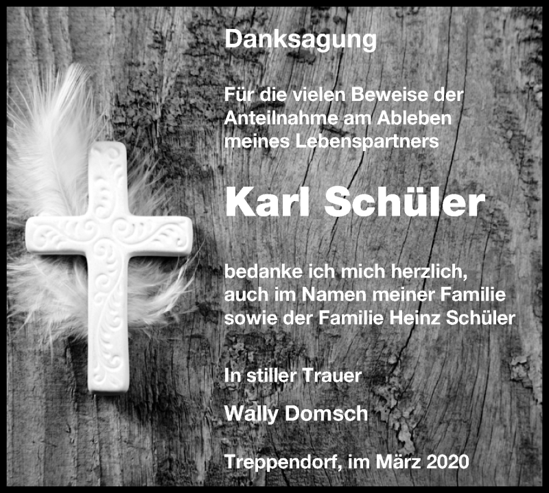  Traueranzeige für Karl Schüler vom 21.03.2020 aus lausitzer_rundschau