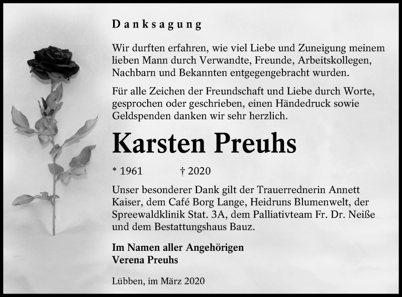  Traueranzeige für Karsten Preuhs vom 06.03.2020 aus lausitzer_rundschau
