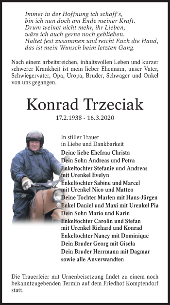 Traueranzeige von Konrad Trzeciak von lausitzer_rundschau