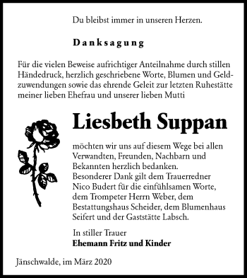 Traueranzeige von Liesbeth Suppan von lausitzer_rundschau