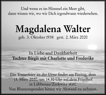Traueranzeige von Magdalena Walter von lausitzer_rundschau