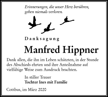 Traueranzeige von Manfred Hippner von lausitzer_rundschau