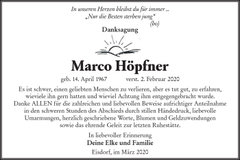 Traueranzeige von Marco Höpfner von lausitzer_rundschau