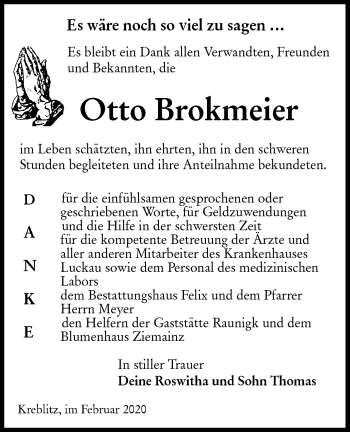 Traueranzeige von Otto Brokmeier von lausitzer_rundschau