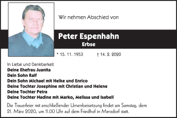 Traueranzeige von Peter Espenhahn von lausitzer_rundschau