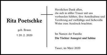 Traueranzeige von Rita Poetschke von lausitzer_rundschau