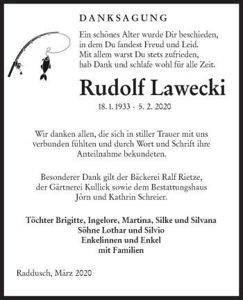Traueranzeige von Rudolf Lawecki von lausitzer_rundschau
