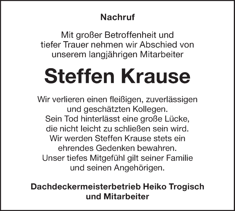  Traueranzeige für Steffen Krause vom 28.03.2020 aus lausitzer_rundschau