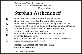 Traueranzeige von Stephan Aschendorff von lausitzer_rundschau
