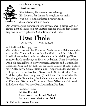 Traueranzeige von Uwe Thole von lausitzer_rundschau