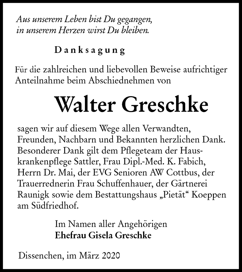  Traueranzeige für Walter Greschke vom 21.03.2020 aus lausitzer_rundschau