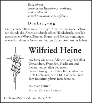 Traueranzeige von Wilfried Heine von lausitzer_rundschau
