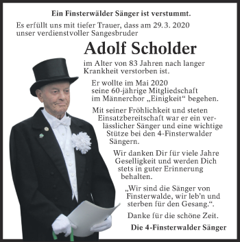 Traueranzeige von Adolf Scholder von lausitzer_rundschau